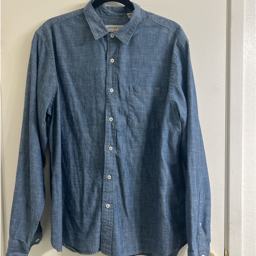 Docker blue long sleeve button down shirt